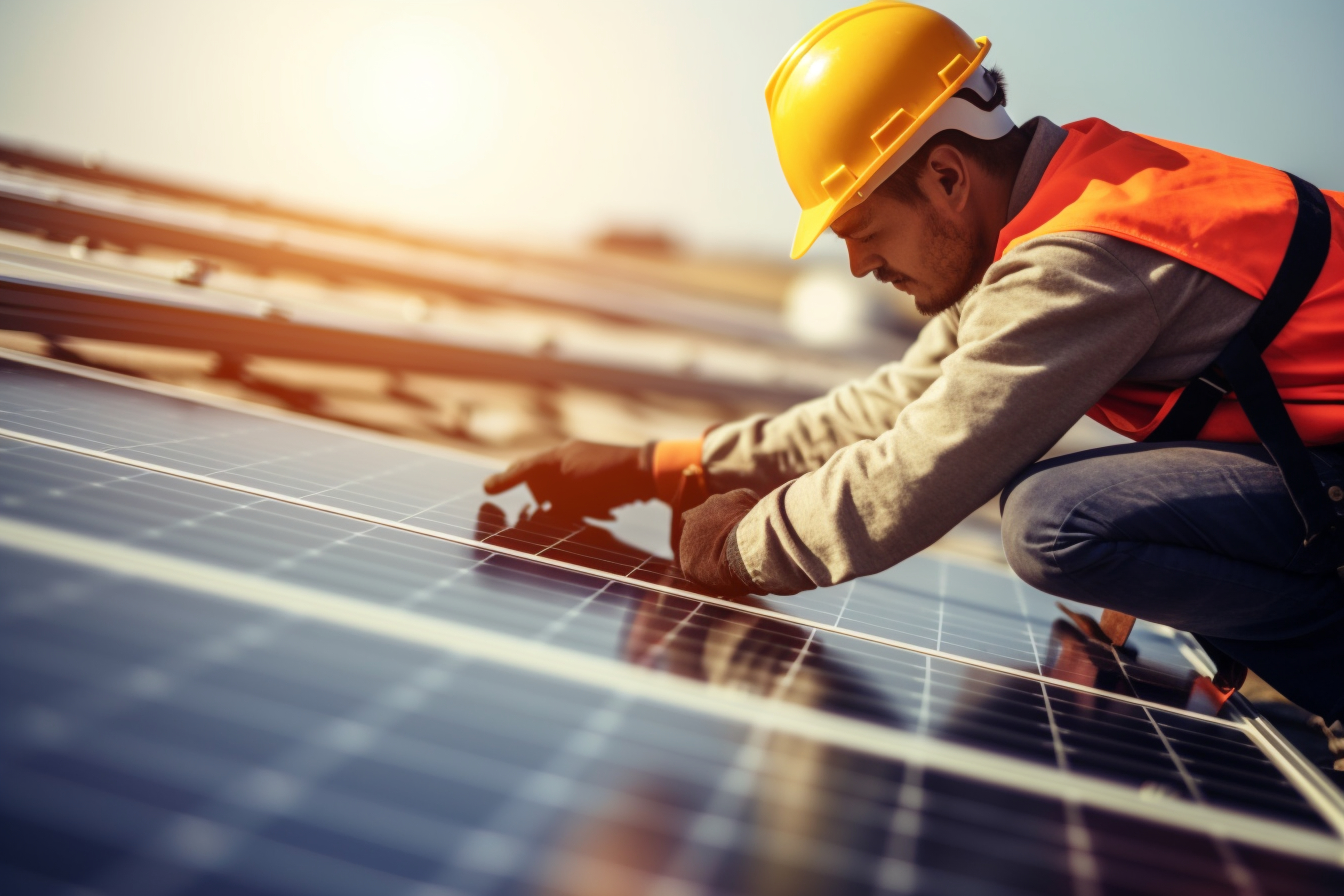 Solar technician working on panels